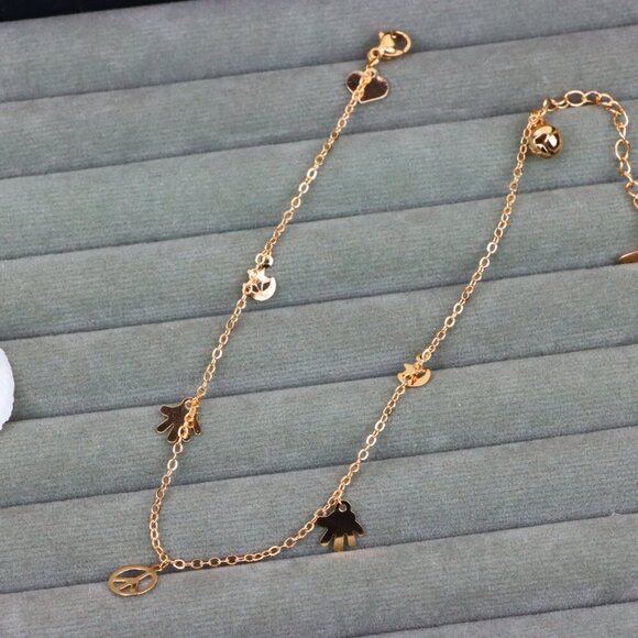 "Rose Gold Anklet with Peace & Charm Motifs,XPAL1035 - Picture 12 of 12